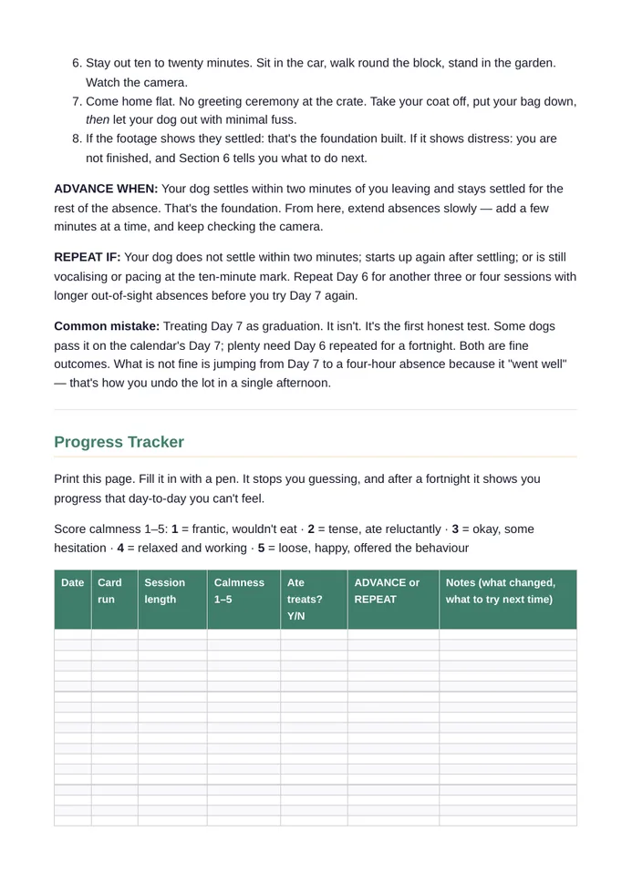 Sample Crate-Confident page with a green calmness progress tracker